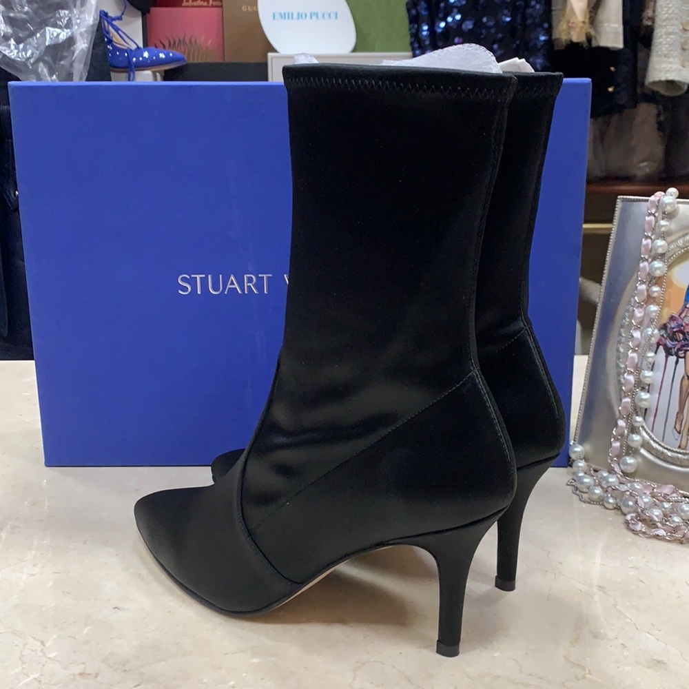 LAST PAIR STUART WEITZMAN SATIN STRETCHY BOOTS IN BLACK MADE IN SPAIN SIZE EU 39 - Picture 3 of 8